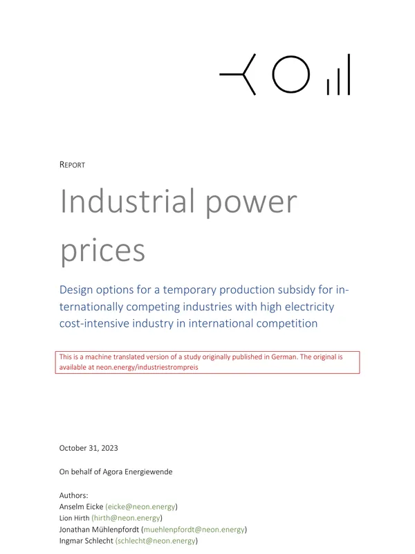 Industrial power prices