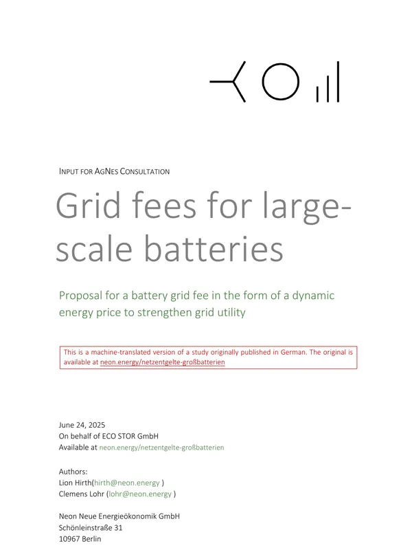 Grid fees for BESS